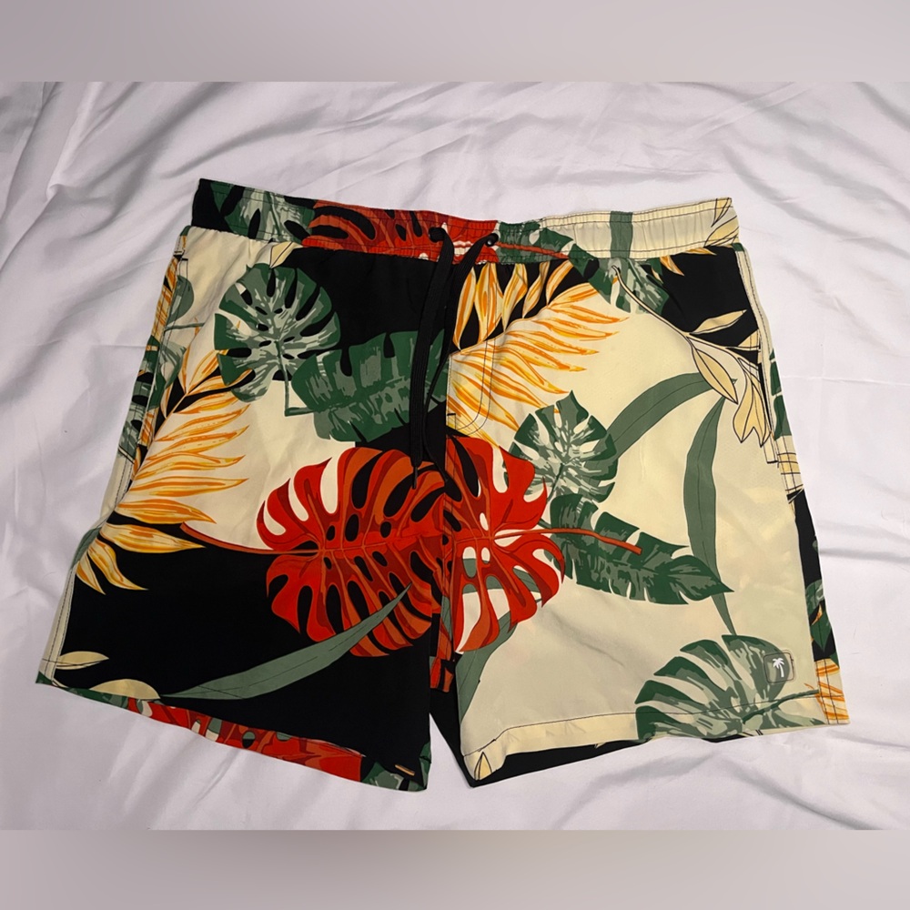 Malibu Tropical Leaf Swim Trunks - Red, Green & Black